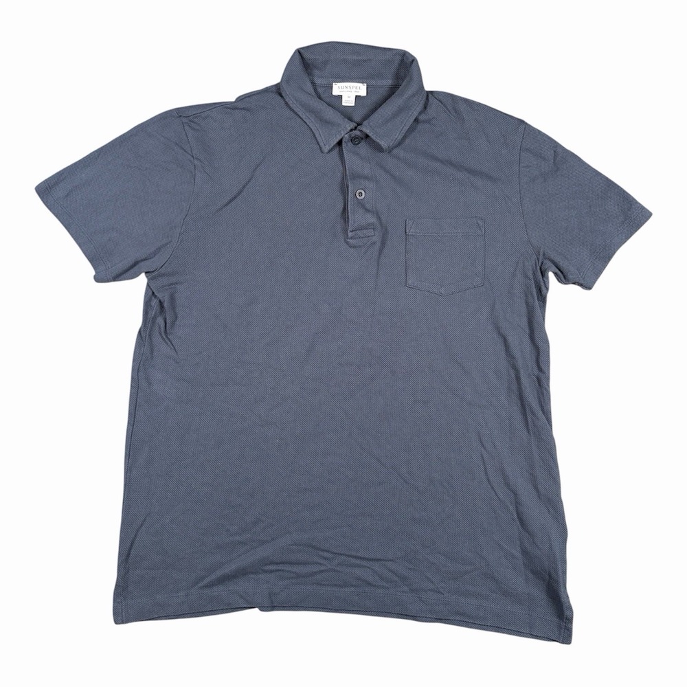 Sunspel England Polo Shirt Mens Sz M Navy Pocket Golf Minimal Made in Portugal
